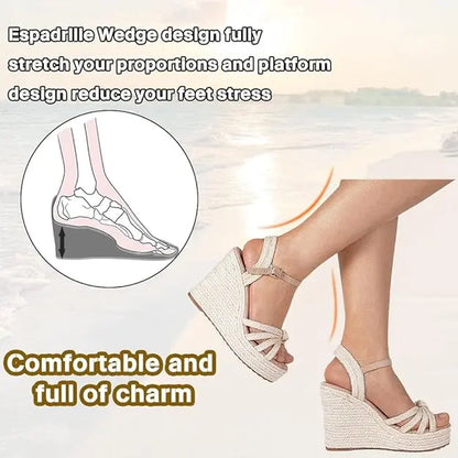 Sandals for Women, Platform Ankle Strap Womens Sandals Open Toe Espadrille Wedge Sandals for Women Concise Casual Summer Womens Shoes High Heels Fashion Footwear Classy