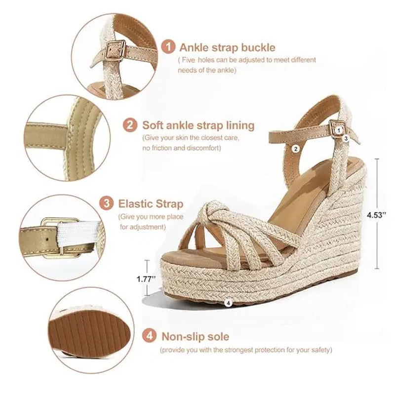 Sandals for Women, Platform Ankle Strap Womens Sandals Open Toe Espadrille Wedge Sandals for Women Concise Casual Summer Womens Shoes High Heels Fashion Footwear Classy