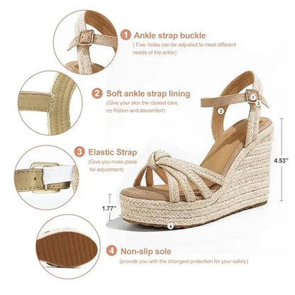 Sandals for Women, Platform Ankle Strap Womens Sandals Open Toe Espadrille Wedge Sandals for Women Concise Casual Summer Womens Shoes High Heels Fashion Footwear Classy